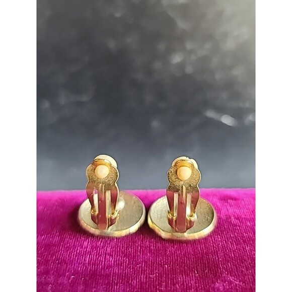 Red And Gold Tone Clip-on Earrings Vintage - Picture 7 of 10
